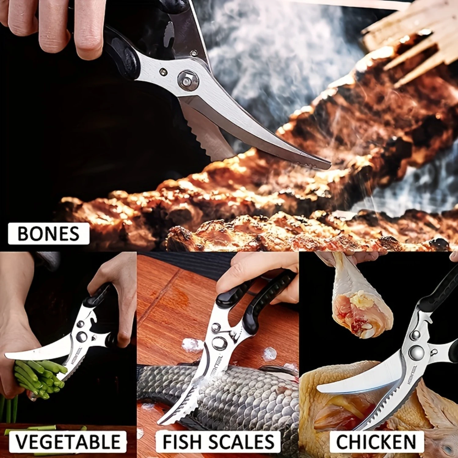 

Heavy-Duty Stainless Steel Kitchen Shears - Dishwasher Safe, Multi-Purpose Scissors For Chicken, Bones, Poultry, Vegetables & Fi