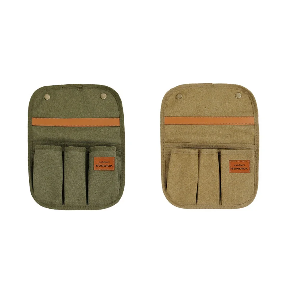 

1 Pc Chair Side Bag Army Green/Sand 32*24*2cm Canvas Snap Design Long Service Life Items Storage Bag Outdoor Camping Hiking Tool