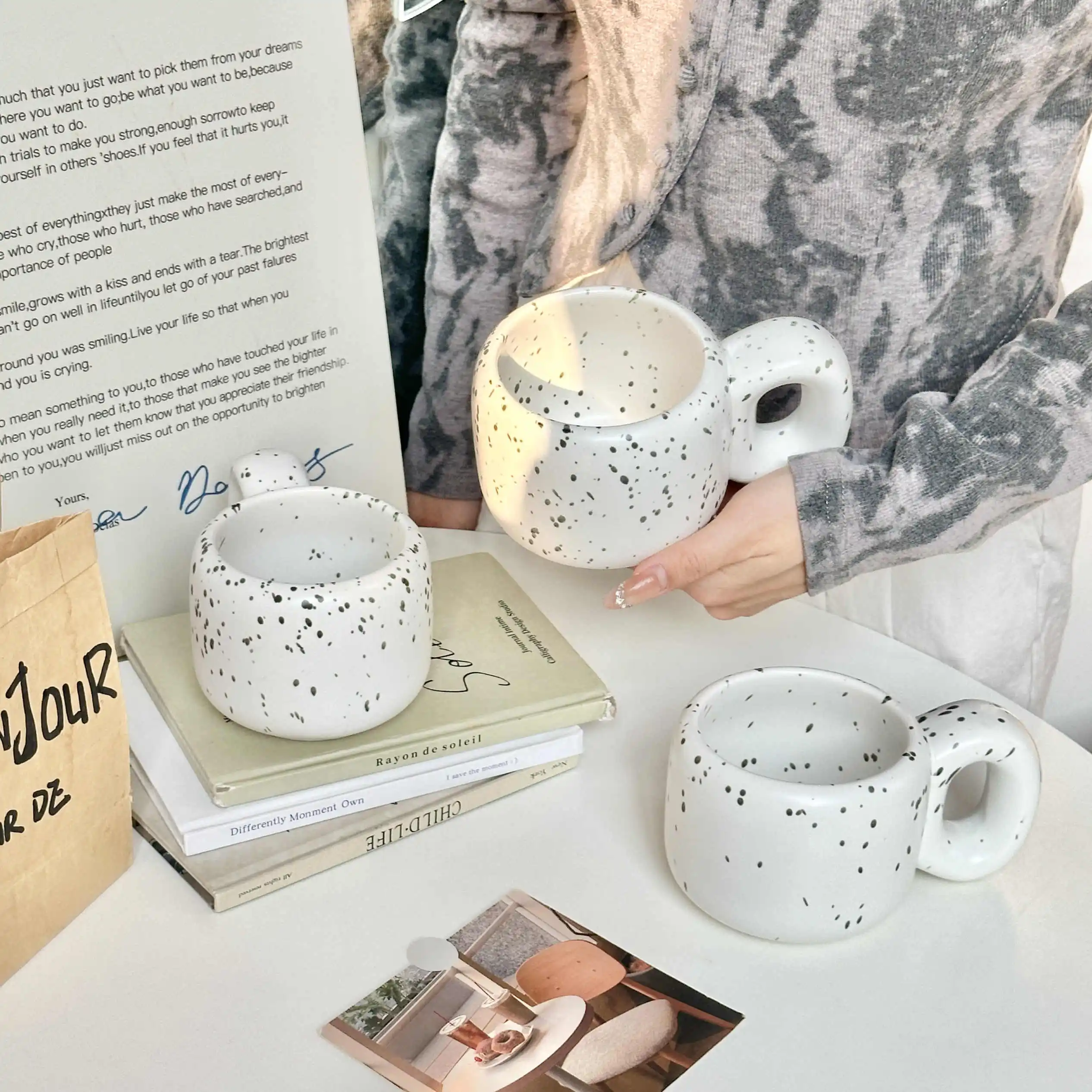 400ml Splash Ink Style Mug Underglaze Colour Retro Fat Handle Nordic Simple Couple Ceramic Mugs Female Dormitory Water Cup