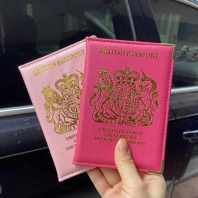 Women Travel Passport Cover UK Pu Leather Pink Case for Passport Girl Fashion United Kingdom Holder Passport Travel Wallet