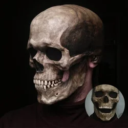 Máscara de calavera de cabeza completa para Halloween, esqueleto aterrador 3D, máscara de terror, boca, mandíbula móvil, accesorios de disfraz para fiesta de Halloween para adultos