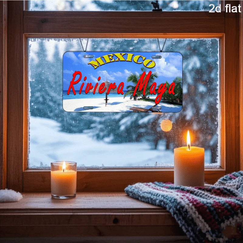 لافتة معدنية مسطحة ثنائية الأبعاد، عتيقة للمكسيك ريفييرا مايا - ملصق شاطئ ساحلي كبير مقاس 6 × 12 بوصة - مياه فيروزية وكنكون