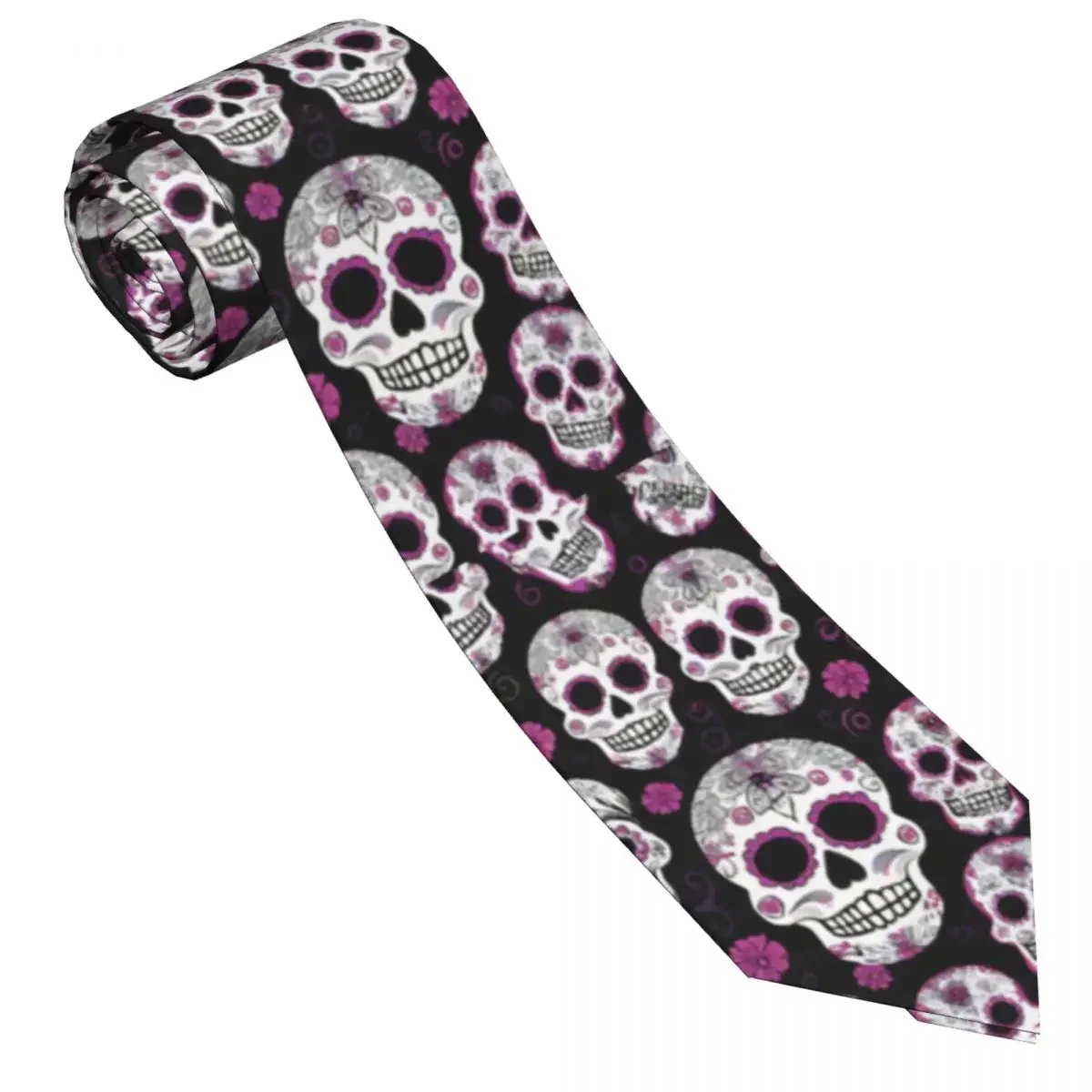 Mens Tie Classic Skinny Sugar Skulls Spoonflower Neckties Narrow Collar Slim Casual Tie Gift