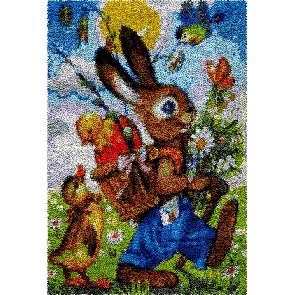 

Large size Latch hook rug kits with Preprinted Canvas Rabbit Pattern Knotted carpet kit Embroidered Tapesty for Home decoration