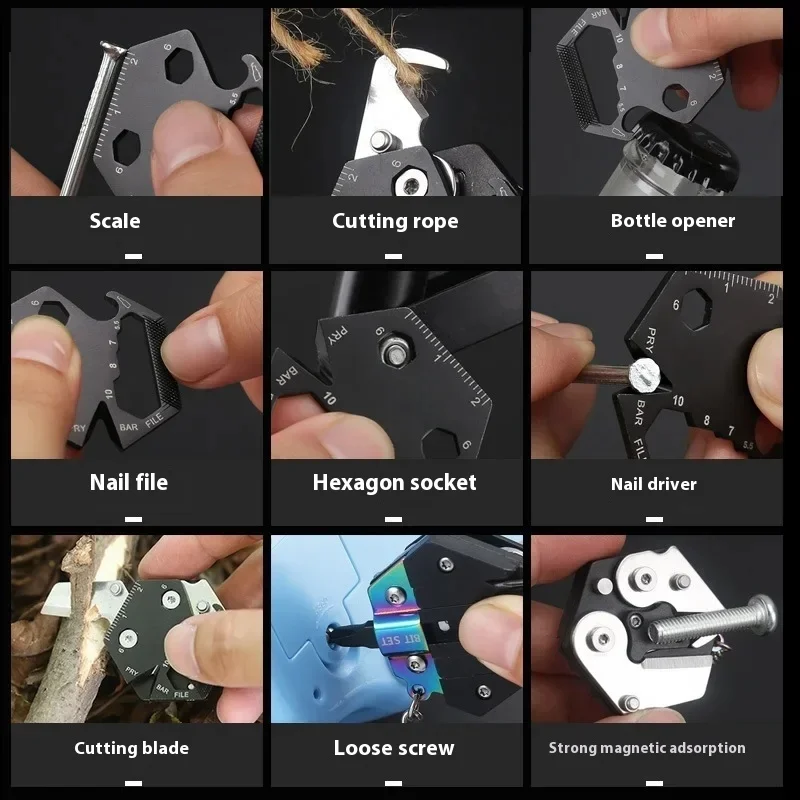 Mini Multi-functional Tool Hexagonal Coin Knife Folding Knife Outdoor EDC Removable Screwdriver Tool Stainless Steel Keychain