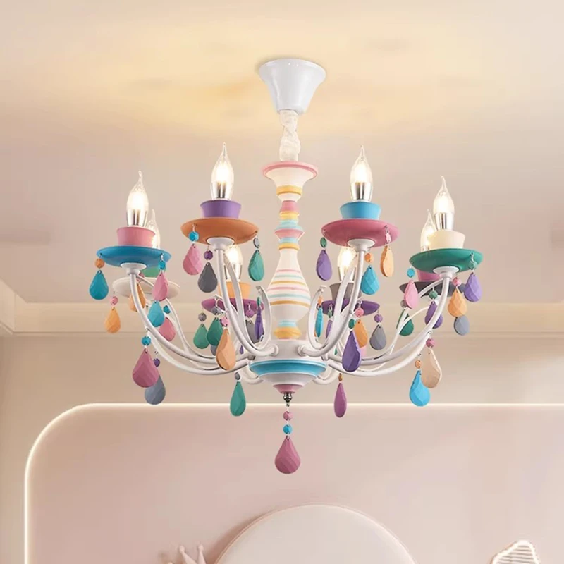 Macaron Color Crystal Chandeliers Children's Room Bedroom Lamps Colorful Dopamine Baby Room Nursery Boy Girl Bedroom Chandelier