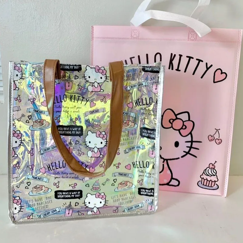 Sanrio Hello Kitty Cinnamoroll torba na ramię Cute Cartoon studentka Laser wodoodporna wodoodporna pyłoszczelna torebka prezent dla dziewczynek