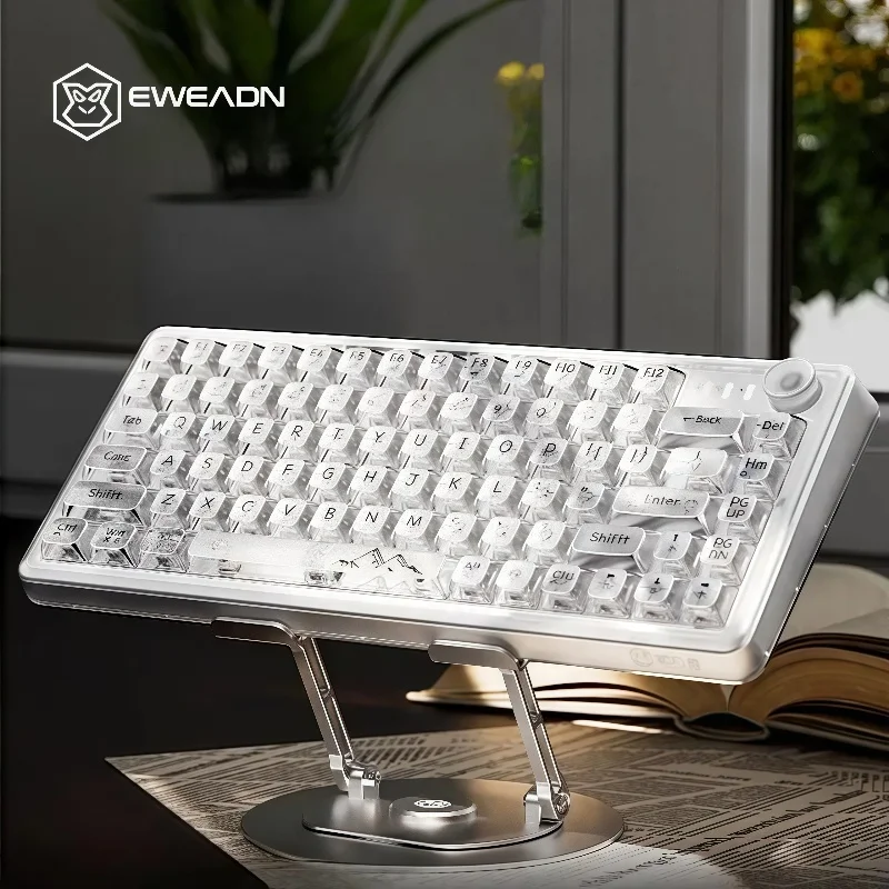 

EWEADN V82 трехрежимная беспроводная Bluetooth проводная прозрачная механическая клавиатура комбинированная RGB с подсветкой для игрового офиса домашнего ноутбука
