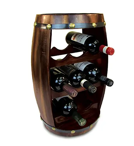CoTa Global Alexander Wooden Barrel Wine Rack - 8 Bottles Wine Storage Rack, Free Standing Wooden Wine Rack, Liquor Bar