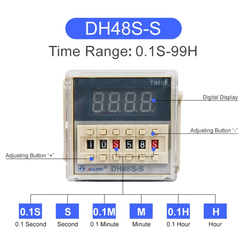 Imagen 2 del producto Interruptor de relé de tiempo de temporizador de DH48S-S AC 220V 0,1 s-99h ciclo de repetición infinito SPDT interruptor de temporizador de tiempo programable DH48S