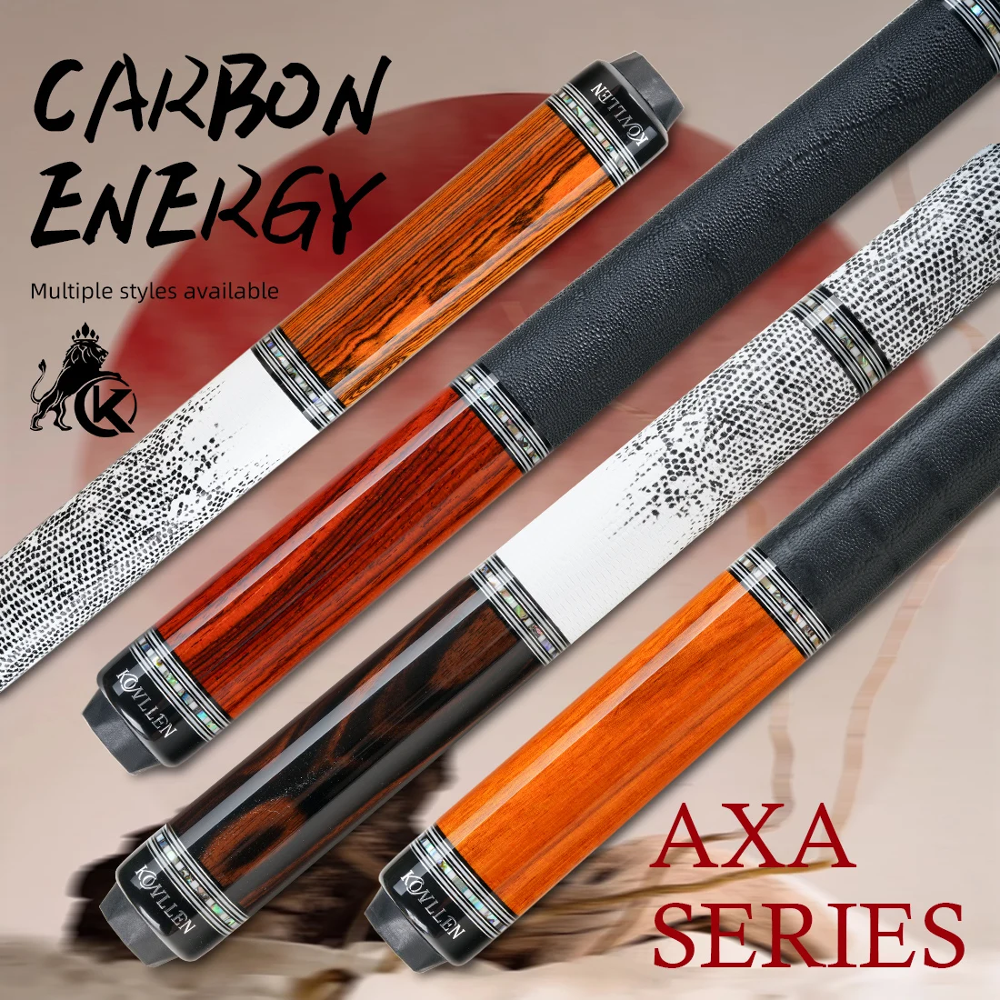 

KONLLEN AXA Series Carbon Fiber Shaft Pool Cue 12.5mm Tip Low Deflection Hand-made Abalone Inlay Billiard Pool Sticks