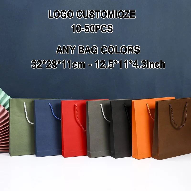 Paper Bags With Handle For Boutique 10-50Pcs Tote Bags Shopping Packaging Gift Bags Logo Customize Reusable Large Bags