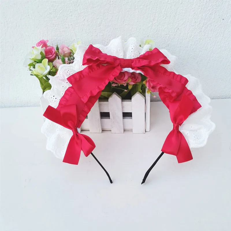 ロリータ-ヘッドバンド,レースリボン,日本のヘアアクセサリー,手作りのコスプレアクセサリー