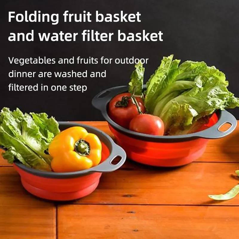 Folding Silicone Drain Basket Fruit Vegetable Washing Basket Foldable Strainer Colander Collapsible Drainer Kitchen Storage Tool