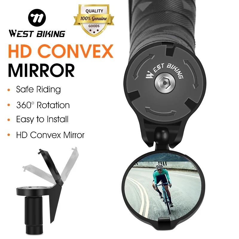 WEST BIKING Universal Bicycle Rearview Mirror HD Convex 360 Flexible Mirrors MTB Road Bike Handlebar Mirrors Bike Accessories