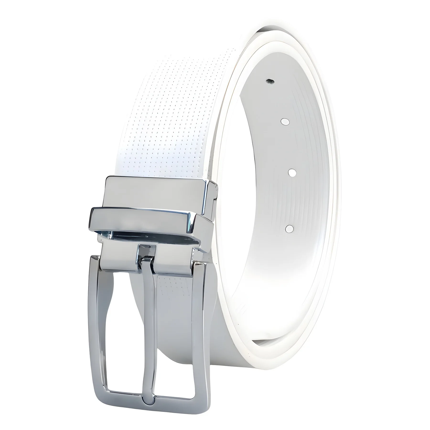 Neuer Herrengürtel aus Leder mit drehbarer Schnappverschluss-Schnalle und zweifarbigem Korpus, Luxus-Herrengürtel aus echtem Leder, 3,3 cm breit – Detail 7