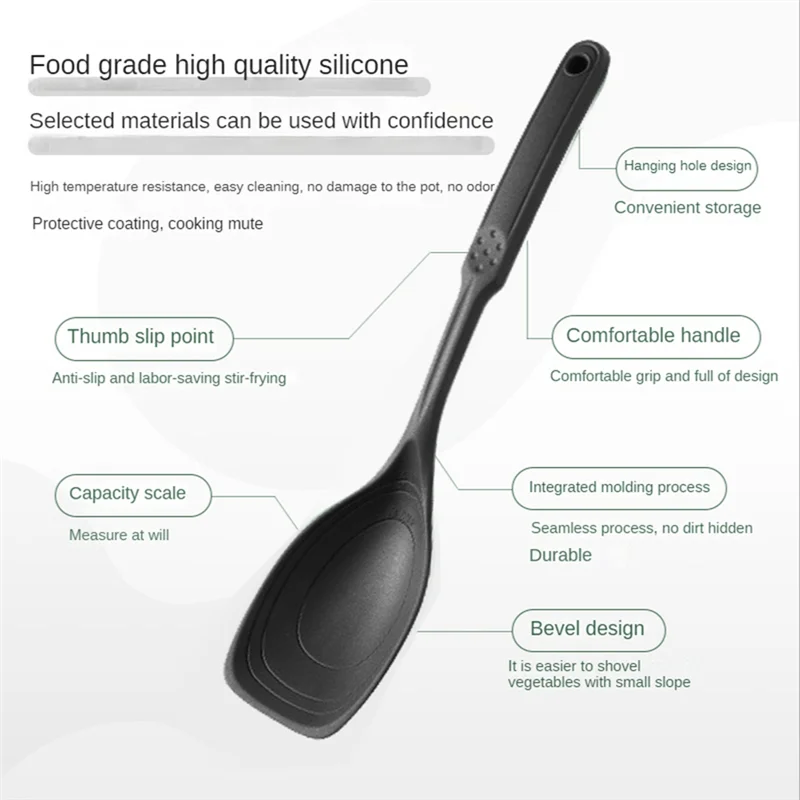 Silicone Cooking Spoon,Non-Stick Slotted and Solid Spoon Set with Deep Bolw and Measurement Mark for Mixing, Serving