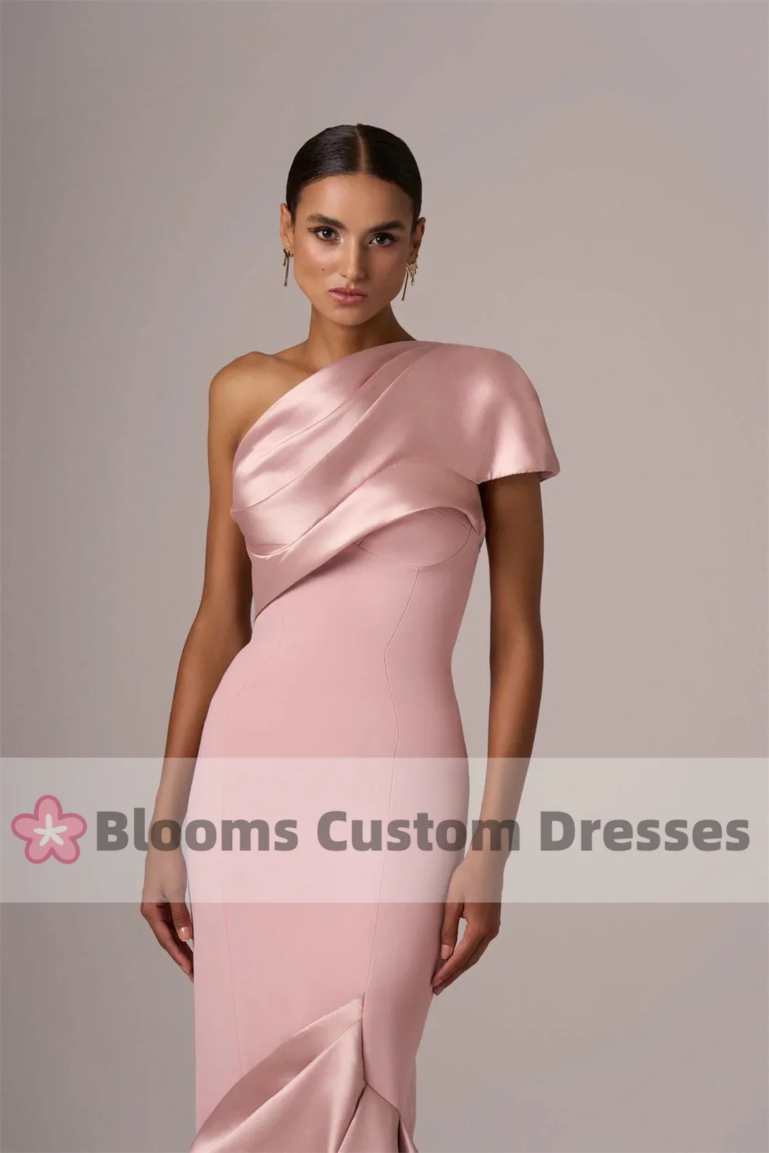 Customized One-shoulder Crepe and Satin Evening Dress 2024 Simple Cocktail Prom Dress Mermaid Modern Elegant Formal Party Gown