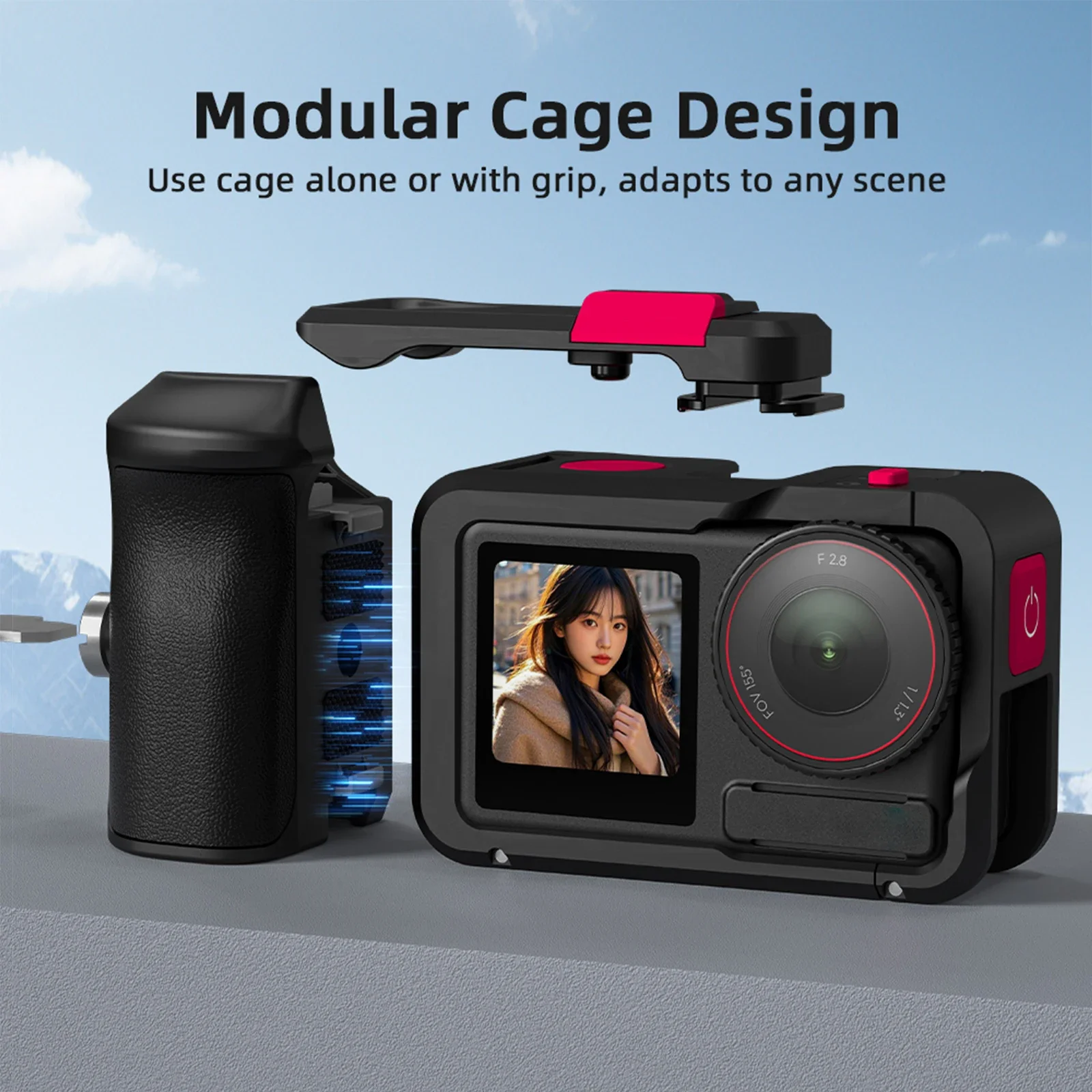 เคสโลหะอะลูมิเนียมอัลลอยสำหรับกล้อง DJI Action 5 Pro/4/3 อุปกรณ์ถ่ายภาพแนวสตรีท ตัวยึดแบบขยาย พร้อมช่องใส่ Cold Shoe