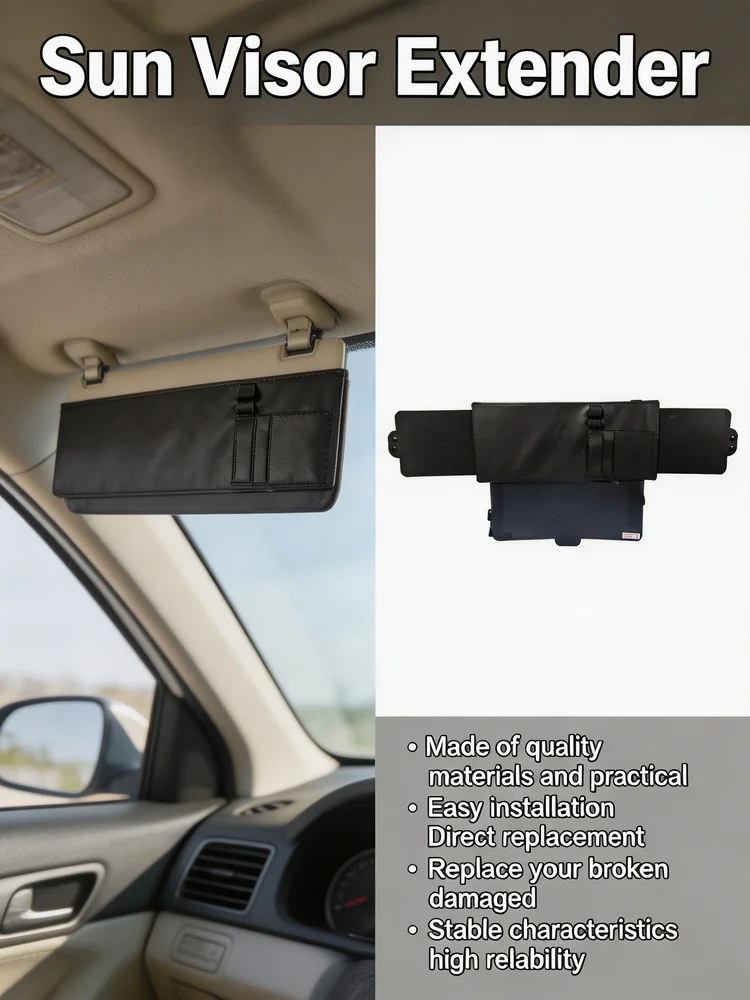 Extensor de Para-Sol Lateral do Motorista, Bloqueador de Sol 31x15,5CM, Couro PU, Placa de PC para Carro, Acessórios Internos para Carro, Gadgets Auto