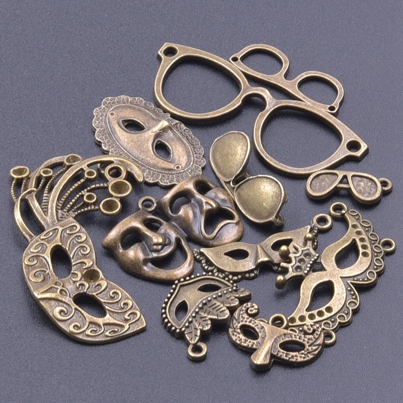 10/20/30/40 sztuk Mix Mini Party/Prom maska ​​Charms do tworzenia biżuterii okulary w kolorze brązu okulary przeciwsłoneczne Penadnt DIY impreza z okazji Halloween prezent