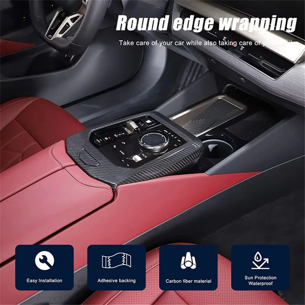 For 5 Series G60 2024 Real Carbon Fiber Car Center Console Gear Shift Panel Cover Trim Accessories