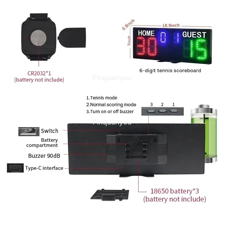لوحة النتائج الإلكترونية المحمولة LED مع أسماء اللاعبين للتنس وكرة السلة والسنوكر والسباحة - آلة ألعاب WiFi #1