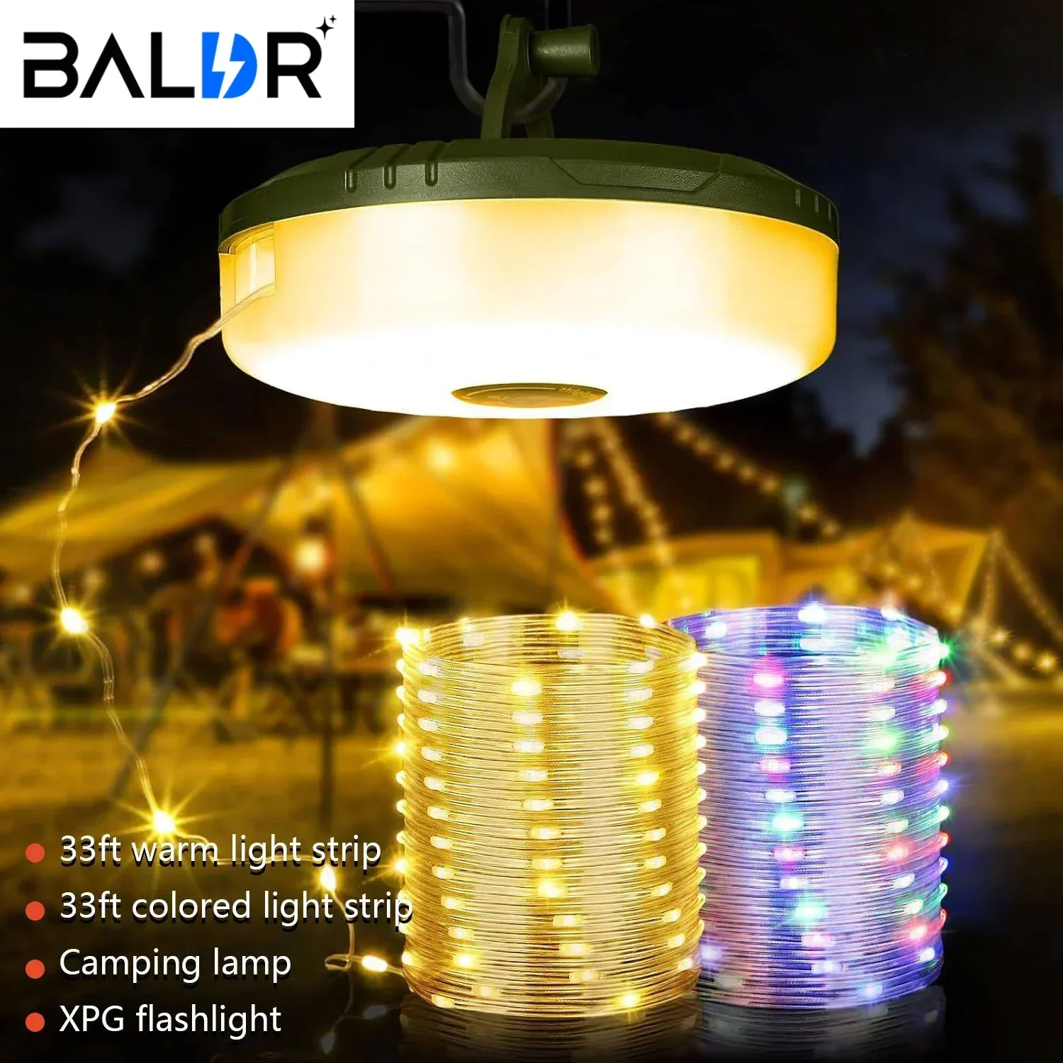 Rechargeable Portable Lantern Camping Light 10m LED String Lights Outdoor Tent Light with Hook XTE LED Flashlight Holiday Decor