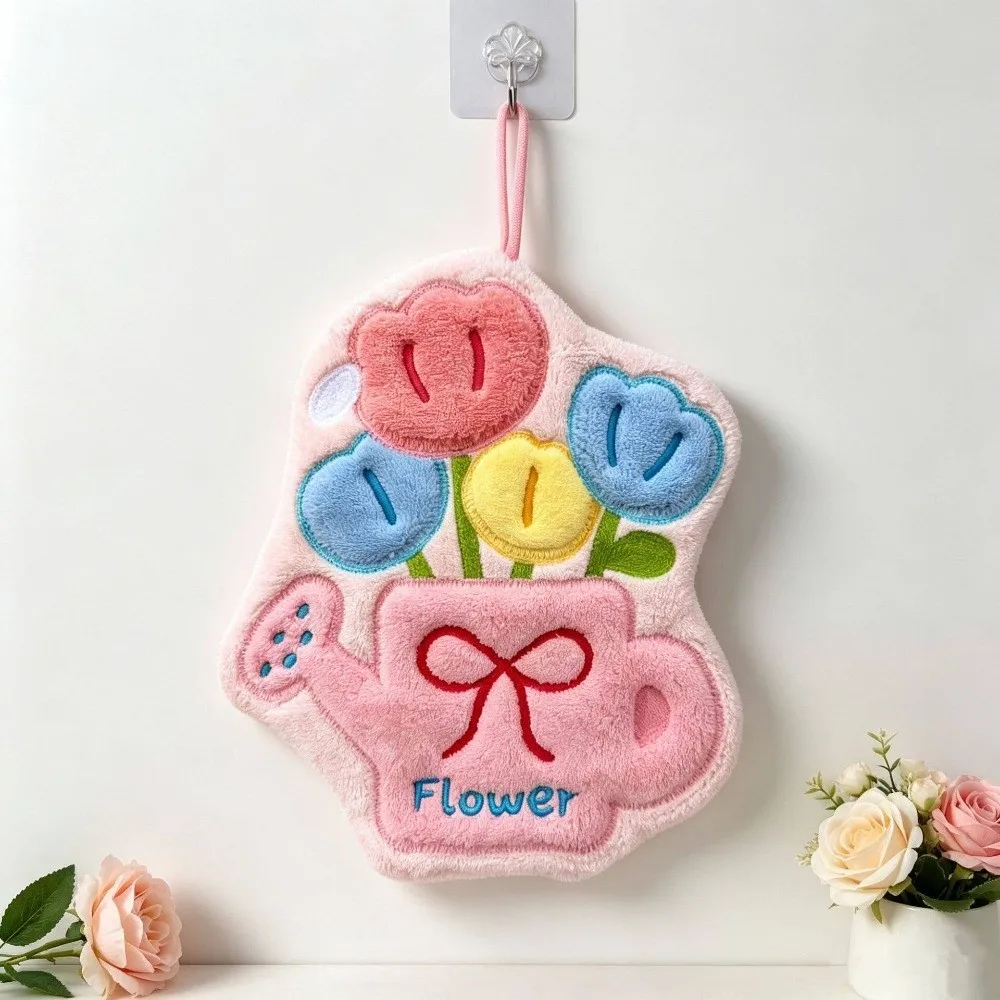 Coral Velvet Tulip Hand Towel Hanging Type Soft Kitchen Toilet Handkerchief Quick Drying Absorb Water Cleaning Towel