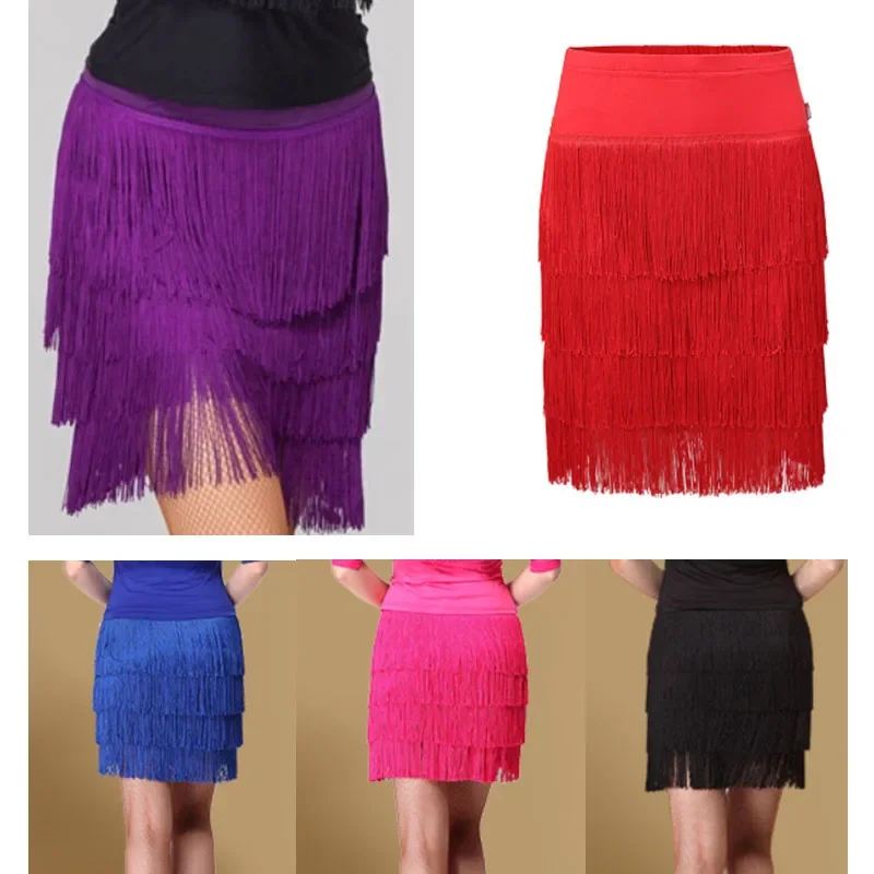 Womens Latin Dance Skirt Latin Fringed Tassels Skirt Irregular V-Shape Dance Wear Red Blue Green Dress Halloween