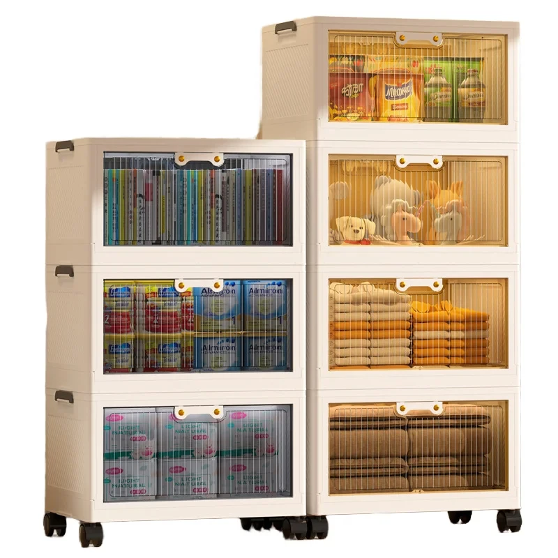 

Large capacity multi-layer double door folding storage cabinet transparent household clothing storage box aluminum-plastic
