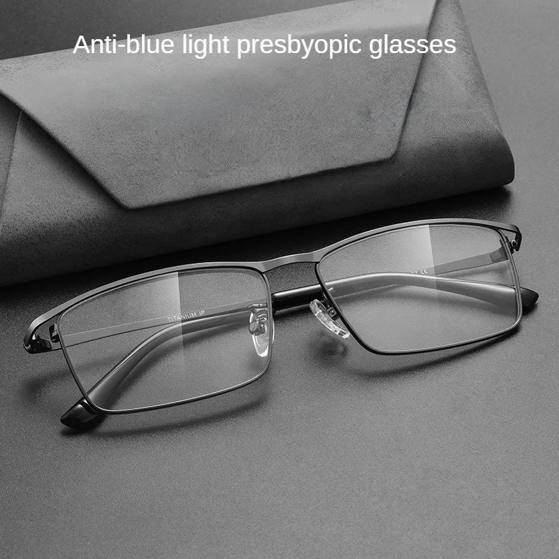 Ultra-Thin Lightweight Reading Glasses For Men 85517 Titanium Frame  Anti-Blue Light Magnifying Presbyopic Eyeglasses Resin Lens