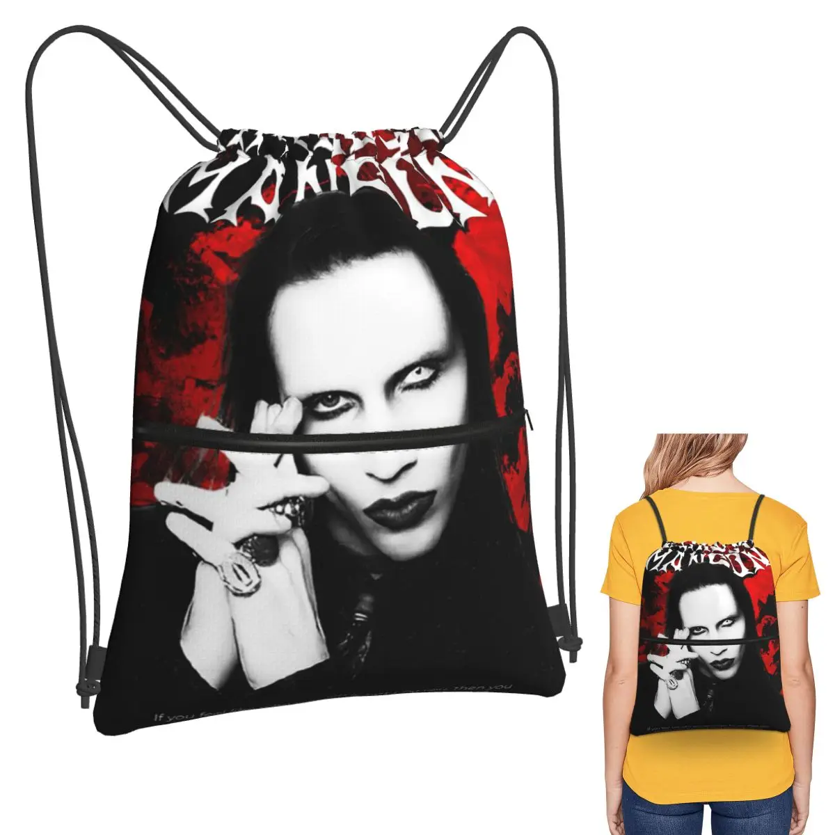 New Arrival Marilyn Manson The Golden Age Of Last Music Backpacks Drawstring Bundle Pocket Sports Bag Book Bags Students