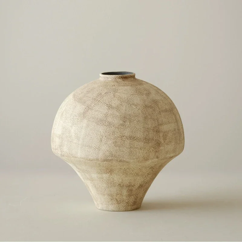 Minimalist Design Vase Stone Texture Black Wabi Sabi Ceramic Flower Vase Craft for Hotel Showroom Living Room Decor