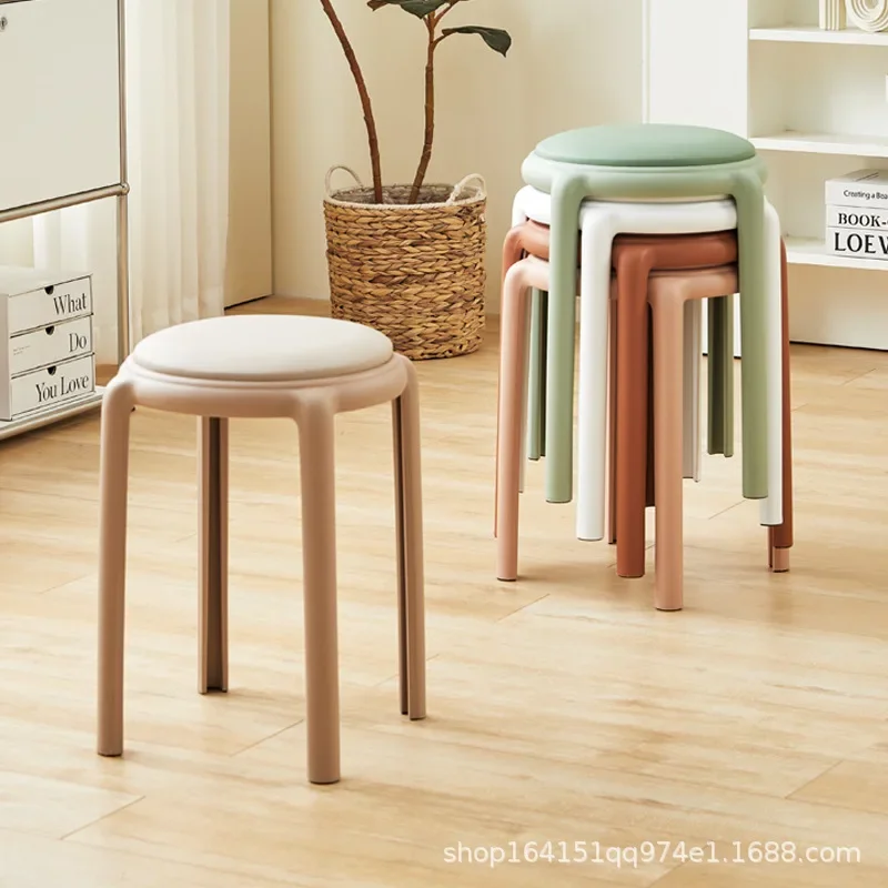 Plastic Stool Soft Bag Round Stool Household Thickened Stackable Modern Simple Living Room Dining Table High Stool Spare Chair