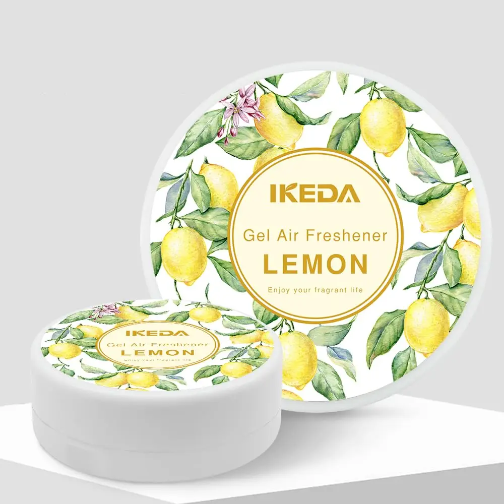 Ikeda Car Air Freshener: Lemon Scent Circular Gel Air Freshener | Odor Elimination | Car Scents | Long-Lasting Fragrance | For A