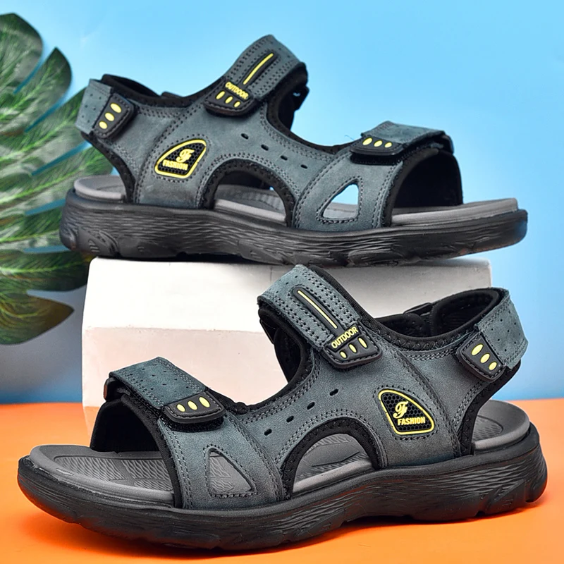 New Summer Men Genuine Leather Sandals Classic Casual Shoes Men Outdoor Beach Sandals Roman Summer Men\'s Water Shoes Size 38-46