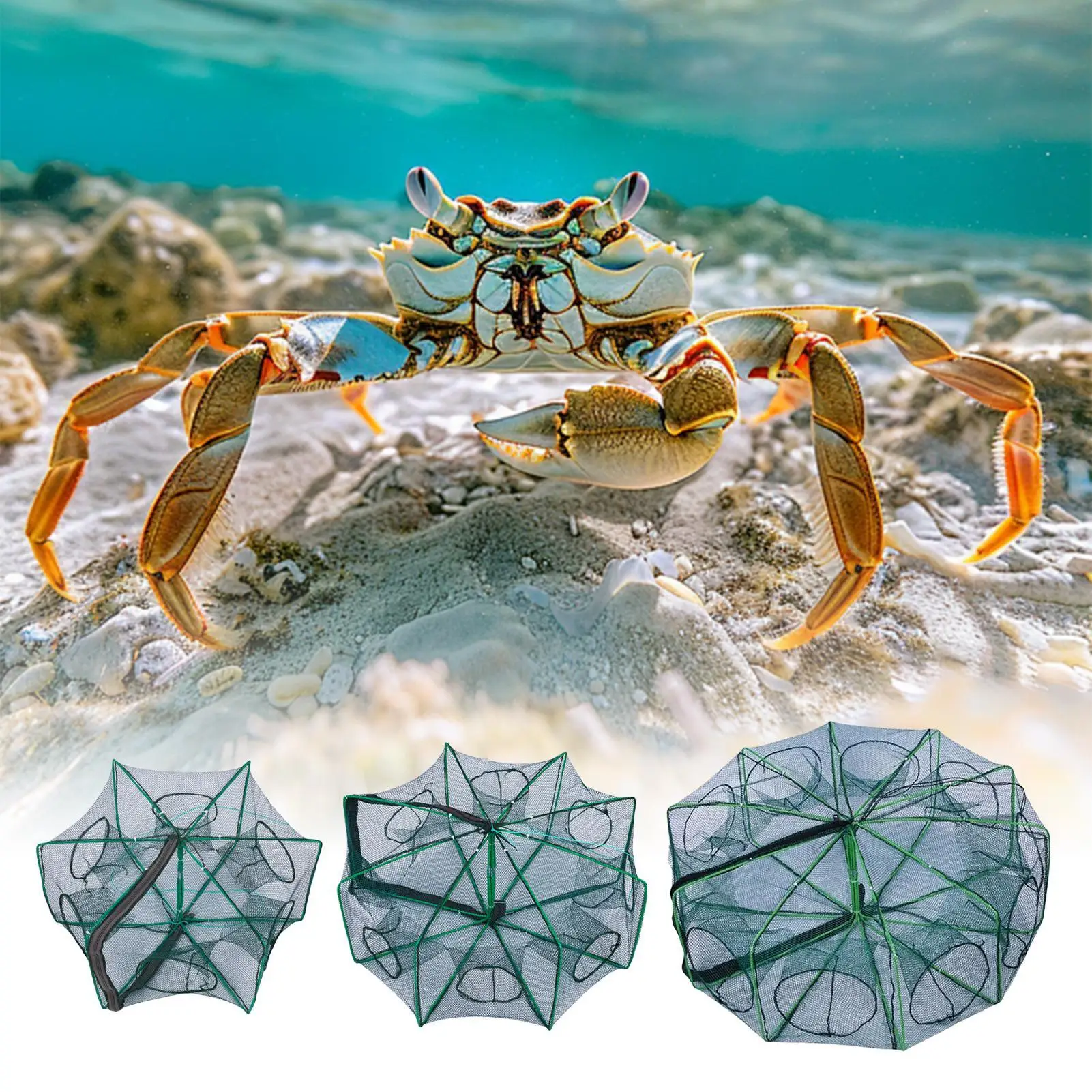 

1pc Portable Mesh Fish Tool Foldable Automatic Fish Net Net Folded Fish Mesh Baits Trap Cast Crab Shrimp Cage Fishing Gadgets