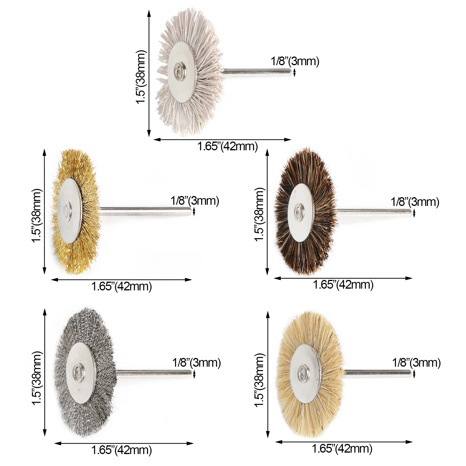 10 Stück 25/38mm Mini Edelstahl-Drahtbürsten aus Messing für Polierwerkzeuge, Schleifscheibe, T-förmige Scheibe, Dremel-Zubehör – Detail 1