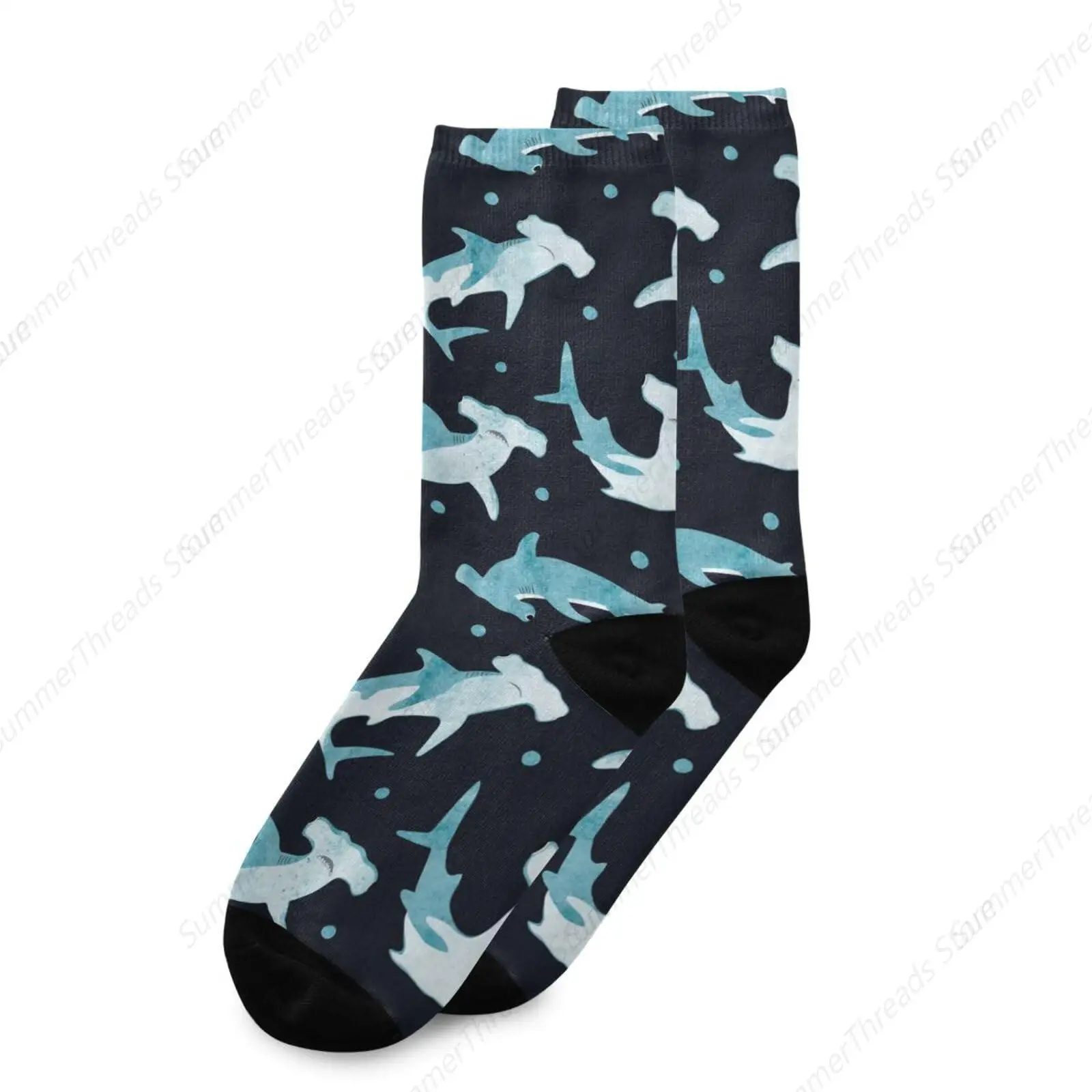 Shark Jumping Out of Water Women Men Athletic Crew Socks, Novelty Casual Mid-Calf Funny Socks for Sport Gift