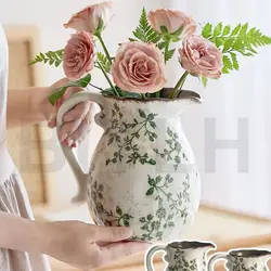 Retro Ceramic Vase Flower Vase for Home Decoration Table Decoration Pastoral Style Hydroponic Flower Arrangement Leaf Flower Pot