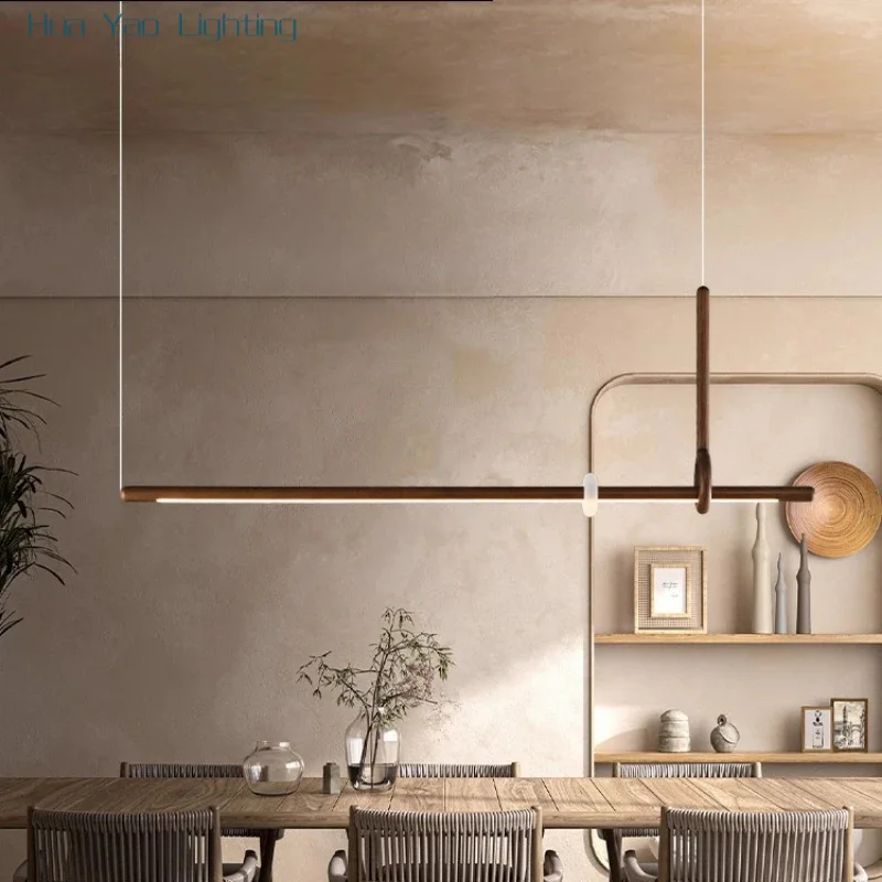 Modern New Restaurant Pendant Light Wabi Sabi Style Wooden Design Minimalist Bar Counter Bedroom Tea Room Long Strip Lighting