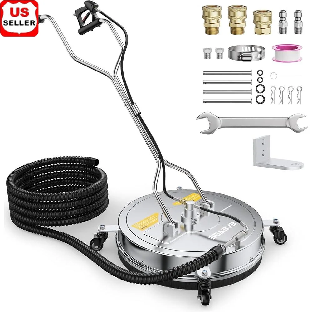 

20 Inch Pressure Washer Surface Cleaner Dual Handle Water Recovery System Stainless Steel 4000 PSI 6X Faster Cleaning 4 Wheels