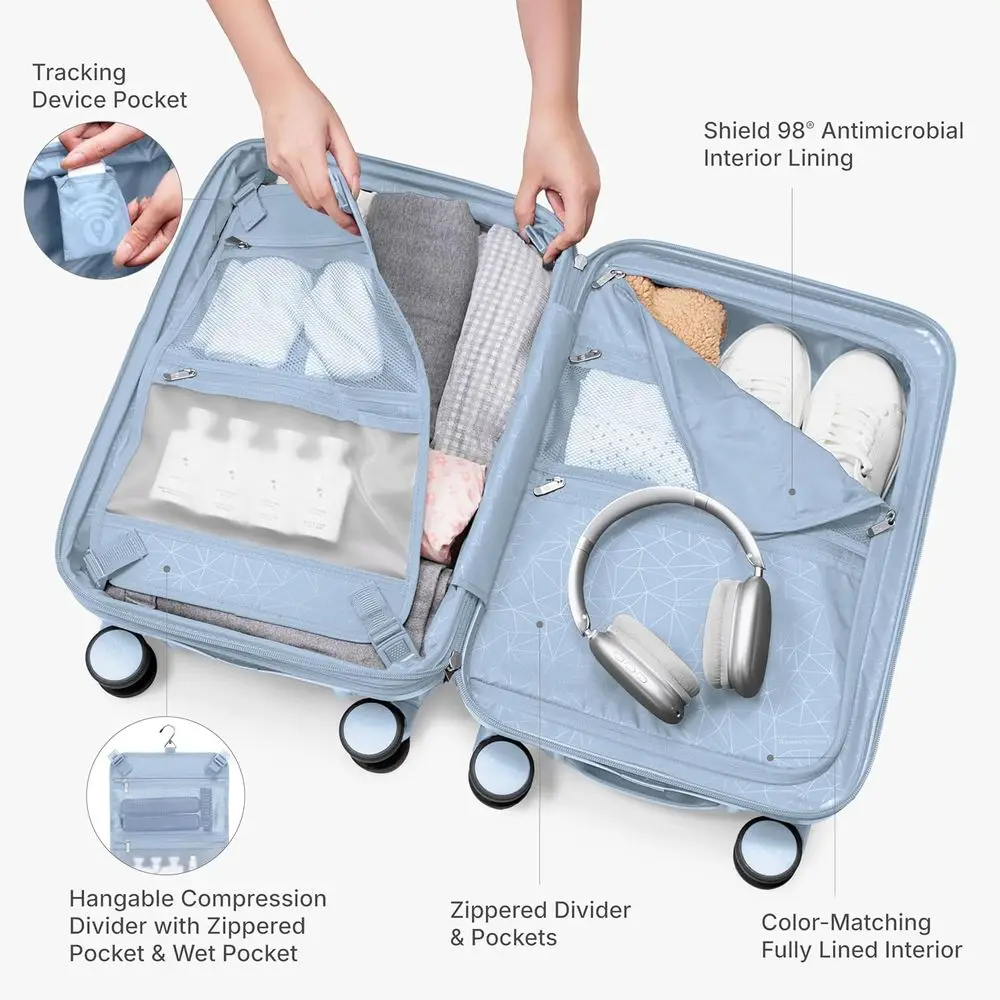 Valise rigide bleue Edinburgh II 21 avec serrure TSA, taille à main