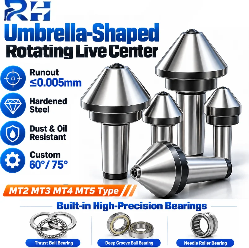 MT2 MT3 MT4 MT5 Morse Taper Umbrella Mushroom Head 60° 75° Rotary Live Center CNC Lathe Tailstock Ejector Pin D60 D80 D100 D120