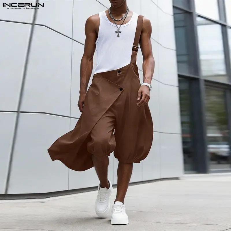 Men's Jumpsuits Solid Color Loose Irregular Rompers For Man Streetwear INCERUN 2026 Oversize Stylish Casual Male Straps Overalls
