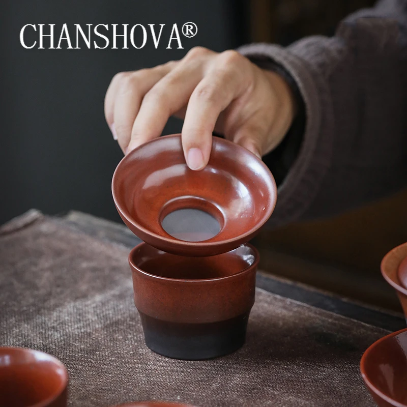 CHANSHOVA-Chinese Retro Style Ceramic Tea Filters, Tea Strainer, Filter Tea Cup, 2-Piece Set, Teaware Accessories, H534