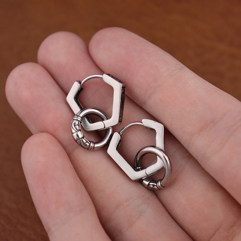 Vintage Creative Drop Earrings Stainless Steel Trendy Pierced for Men and Women Punk Rock Hexagonal Copper Ear Ring Jewelry Gift