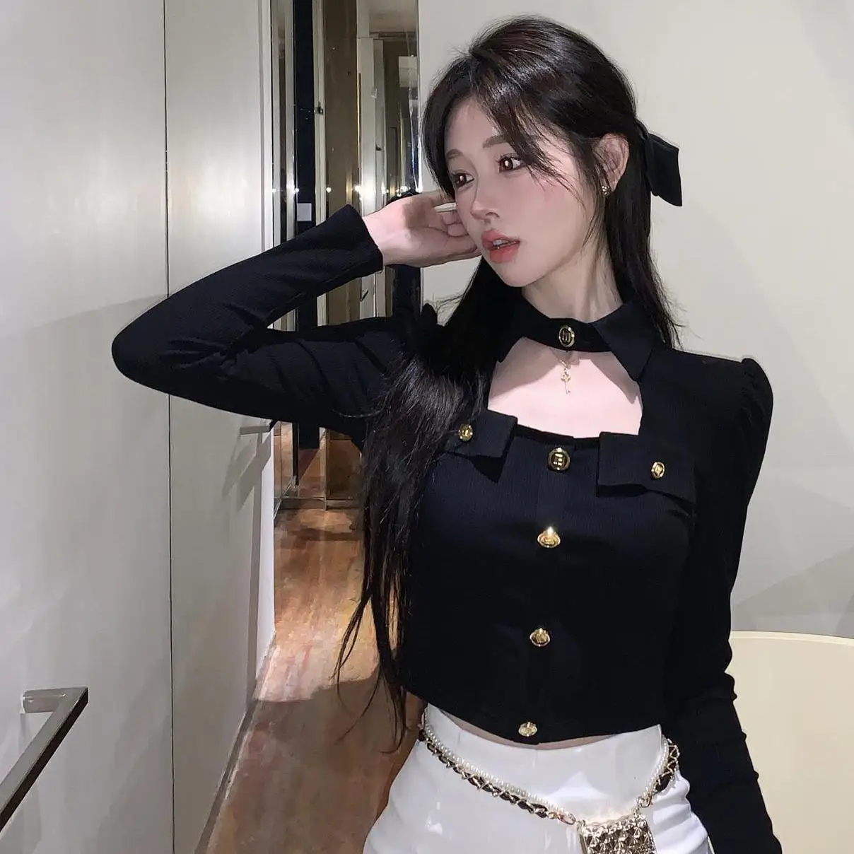 Y ネ ロング スリムフィット オルト ティルト 女性用セクシーな透かし彫りトップ カジュアル スレ ポリエステル繊維100% ヘンリーカラーデザイン