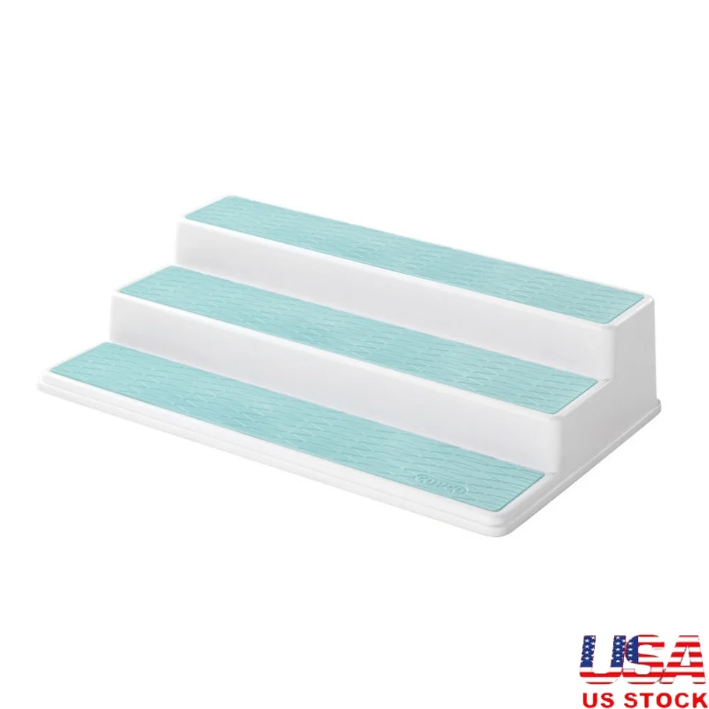 

Non-Skid 3-Tier Spice Organizer Storage Kitchen Bathroom Office Durable Plastic Display Shelf Easy Clean